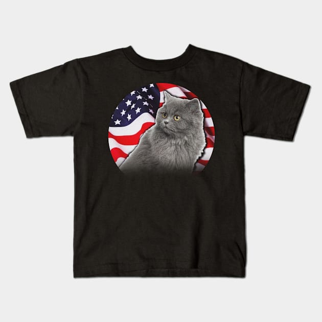 American Birman Cat USA Flag Funny Gift Shirt 4th of July Kids T-Shirt by Kaileymahoney